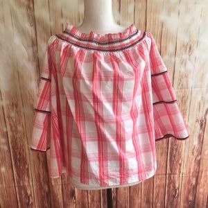 NWT Crown & Ivy coral/white navy piping,3/4 sleeve